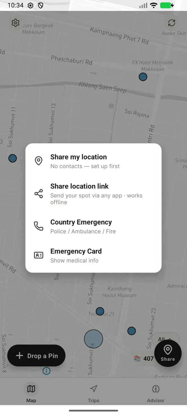Nomarg share-location screen to let a trusted contact know where you are